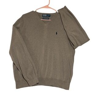 Polo Ralph Lauren Mens L Gray V-Neck Sweater Pima Cotton Pony Logo